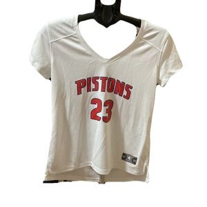 Fanatics White Pistons V-Neck Jersey